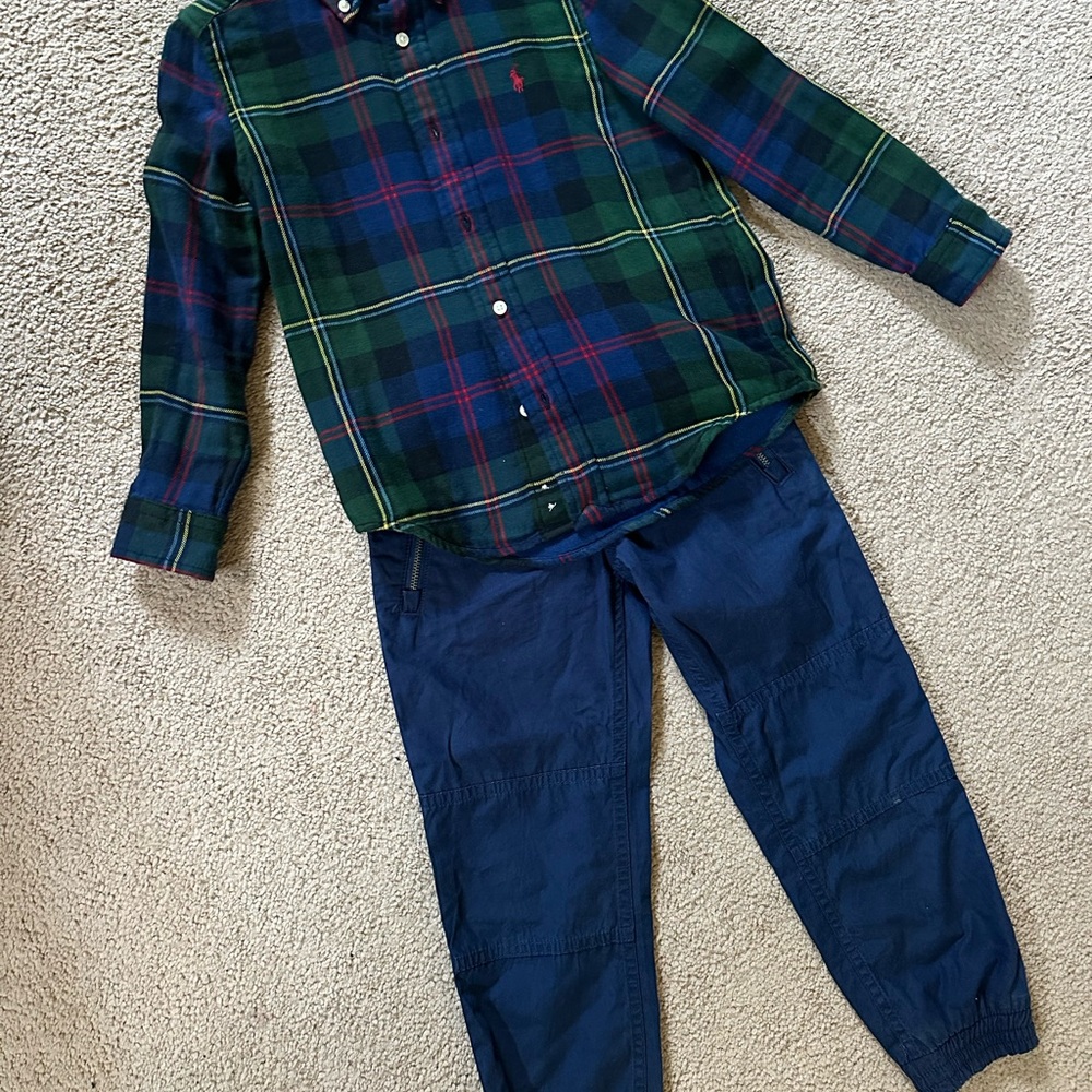 Polo by Ralph Lauren Plaid Shirt and Navy Pants Set